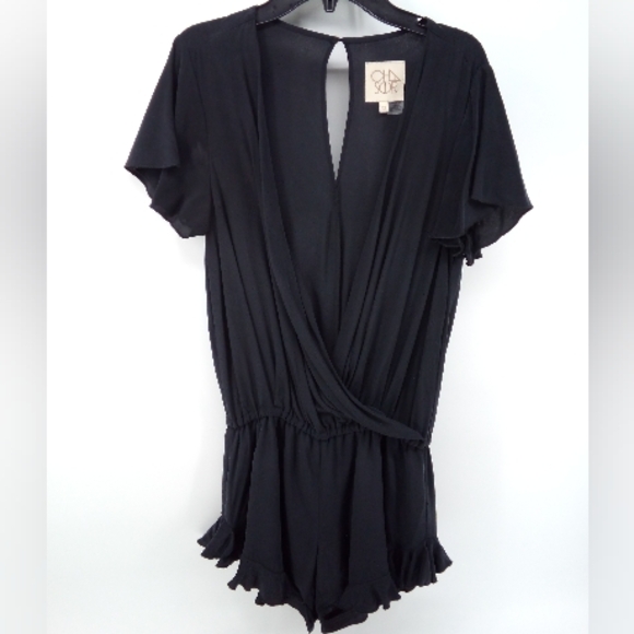 Chaser Black Silk Flouncy Surplice Romper Ruffle Feminine XS - Picture 3 of 13